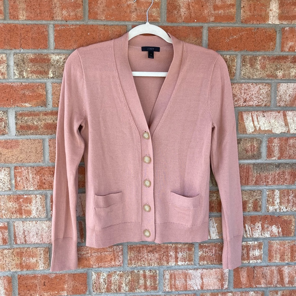 J Crew 100% wool pink cardigan size small